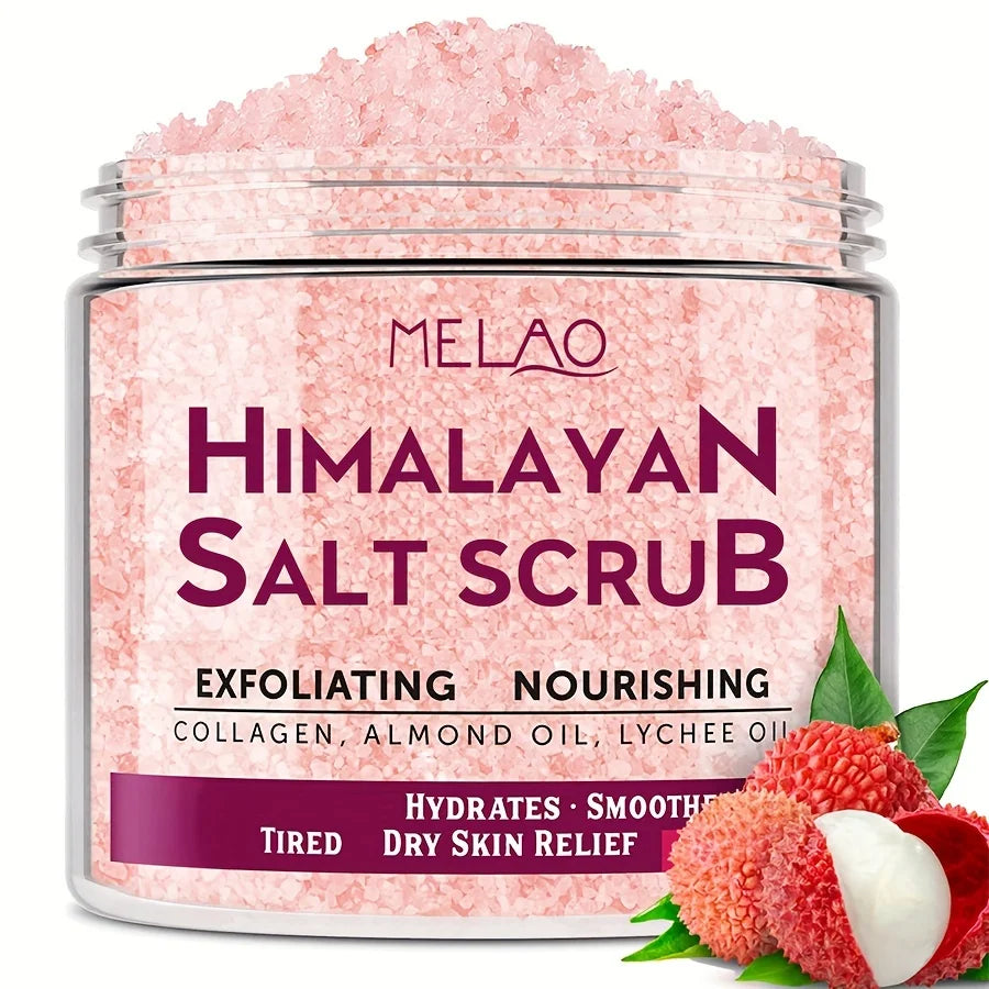 MELAO Himalayan Salt Body Scrub with Collagen and Stem Cells - Natural Exfoliating Salt & Body and Face Souffle Helps with Moist