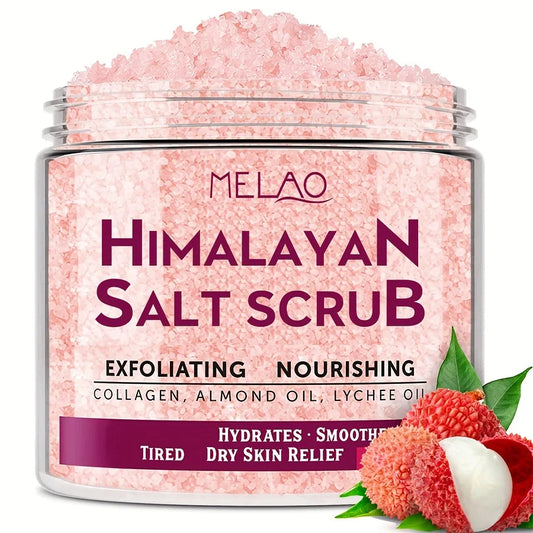 MELAO Himalayan Salt Body Scrub with Collagen and Stem Cells - Natural Exfoliating Salt & Body and Face Souffle Helps with Moist